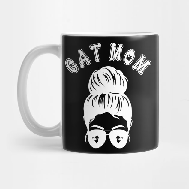 Cat Mom Messy Bun and Aviator Sunglasses Graphic Design by AdrianaHolmesArt